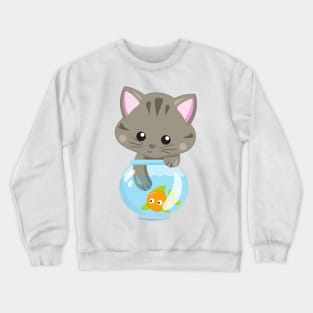 Cute Cat, Little Cat, Kitty, Kitten, Fish Bowl Crewneck Sweatshirt